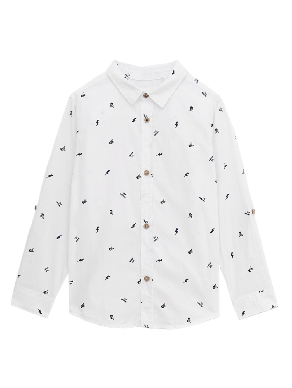 Zara White Button-Down Shirt with Black Mini Prints